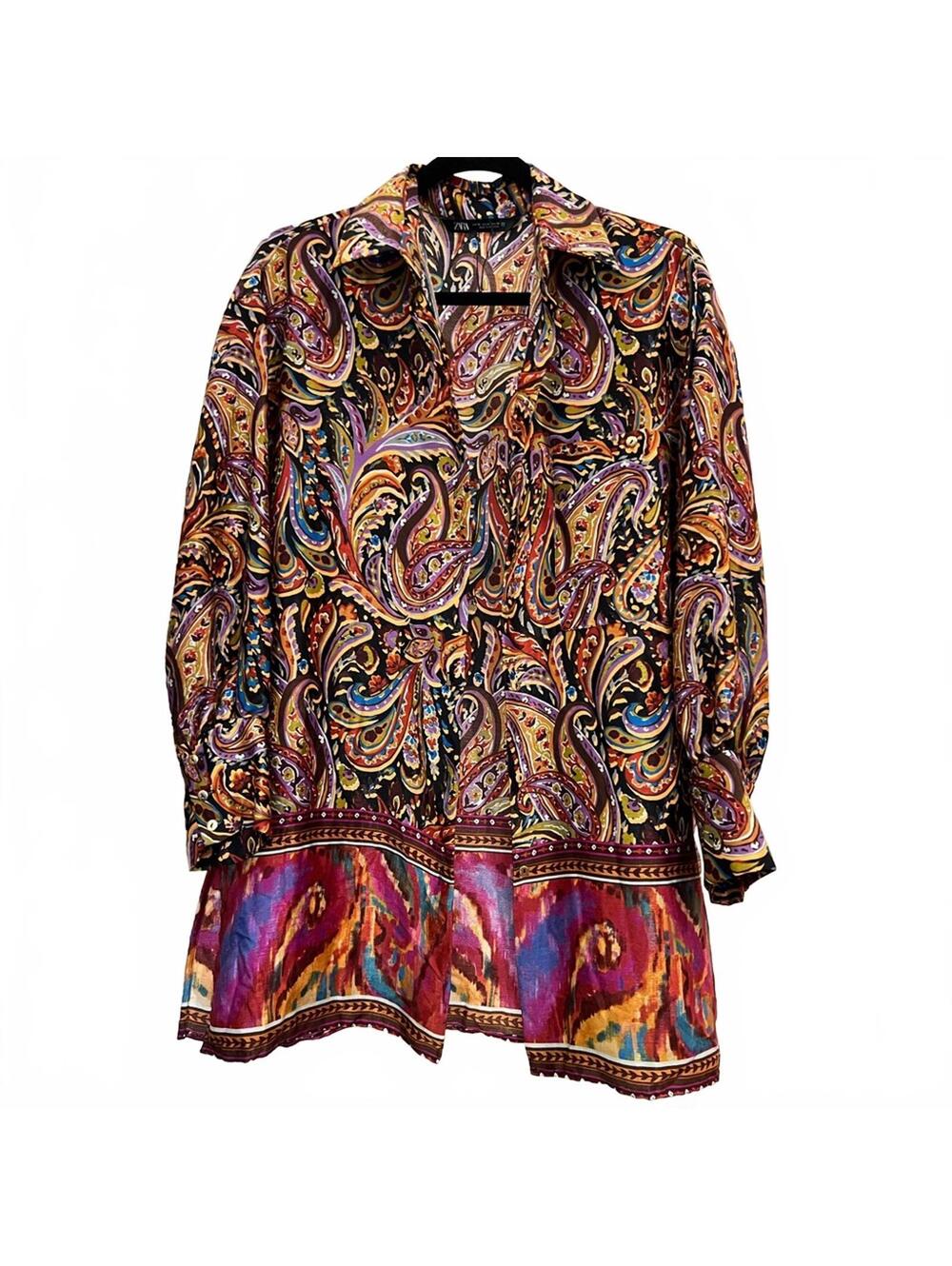 Zara Multicolor‎ Satin Paisley Shirt Boho Fit Size XS